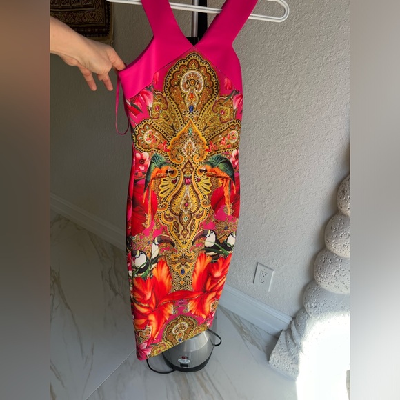 Ted Baker shocking pink paisley toucan midi dress - Picture 2 of 5